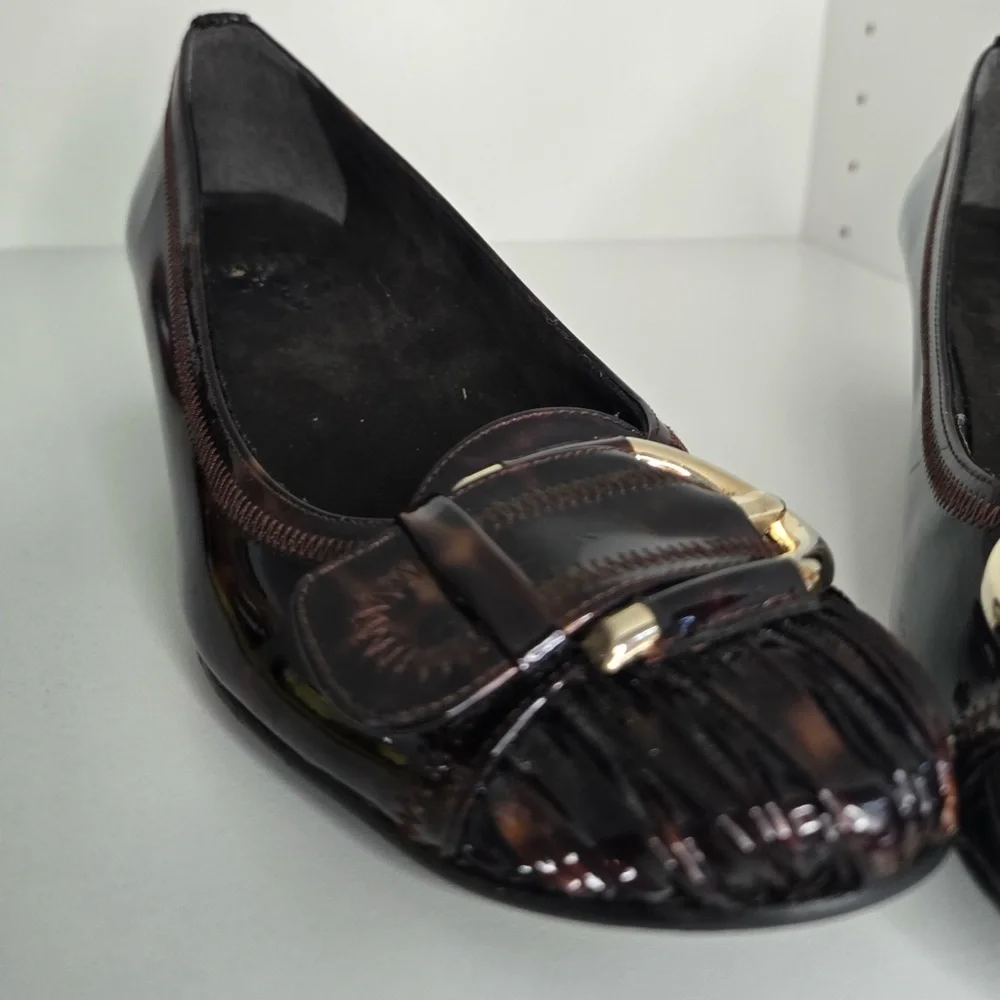 Stuart Weitzman Tortoiseshell Patent Leather Wedge Pumps | Size 7| Made in Spain